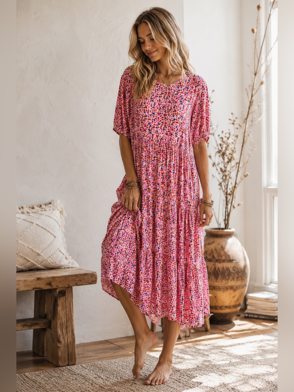 MISTER ZIMI Australia Tiered Pink Midi Maxi Dress US 12